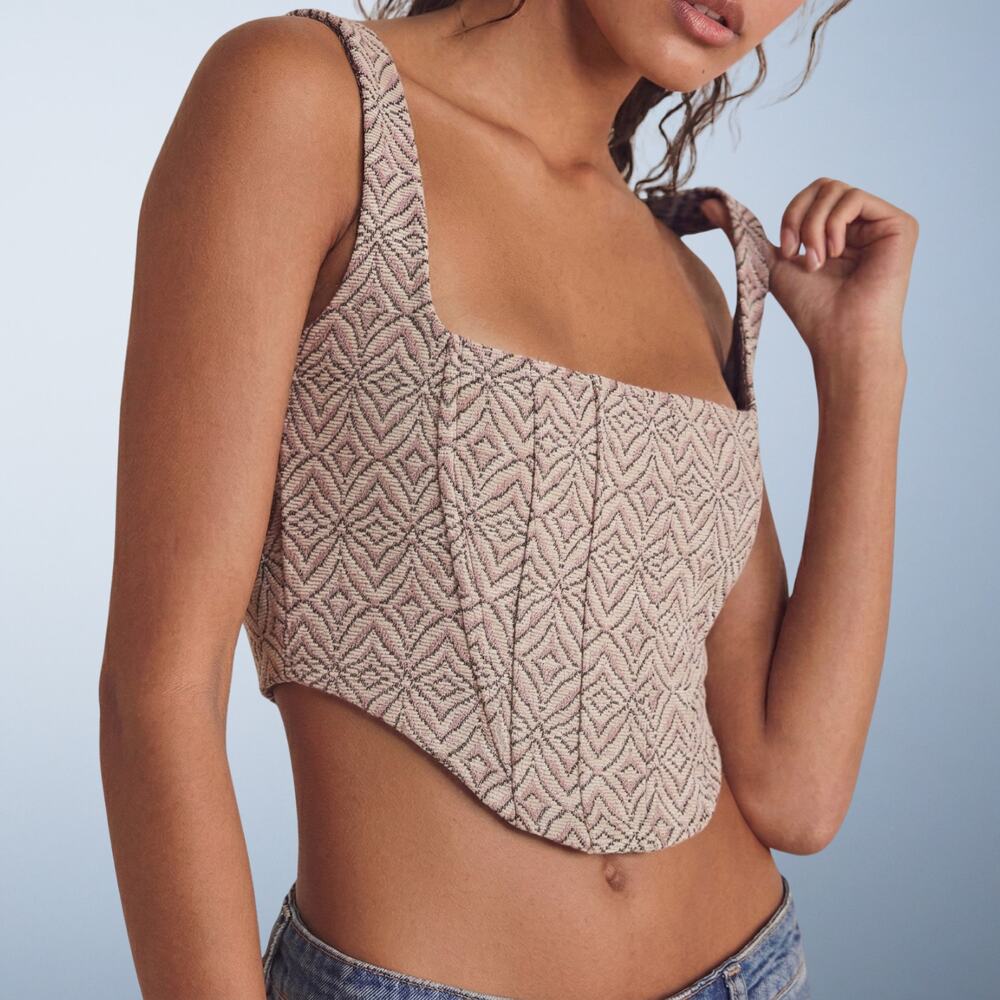 Free People Intimately Geometric Corset Jacquard Woven Crop Top Small